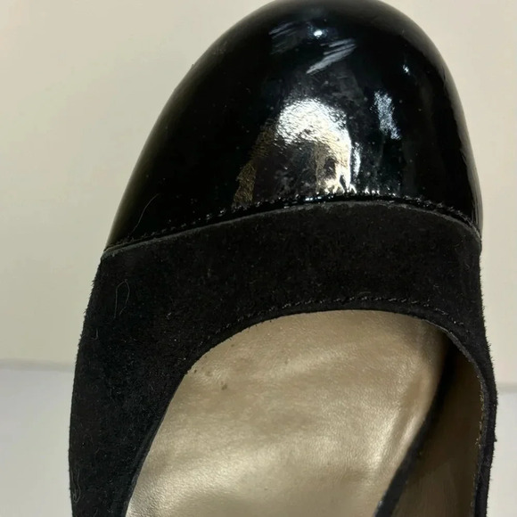 Lisa for Donald J Pliner Black Suede Patent Leather Heel 7.5 Green Bottom - Picture 14 of 15